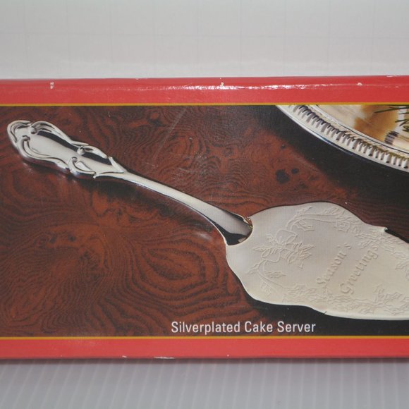 Silverplated Pie Cake Dessert Server Seasons Greetings Christmas Holiday NIB 11" - Picture 4 of 5